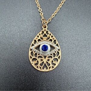 Evil Eye Two-Tone Gold and Silver Filigree Pendant Necklace